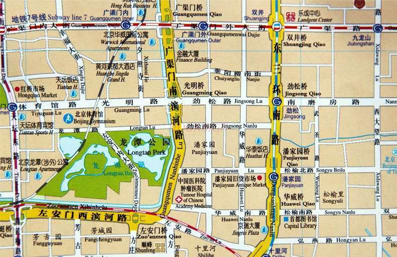 Mapa de viaje de tráfico de Pekín, atracciones turísticos características del área de negocios