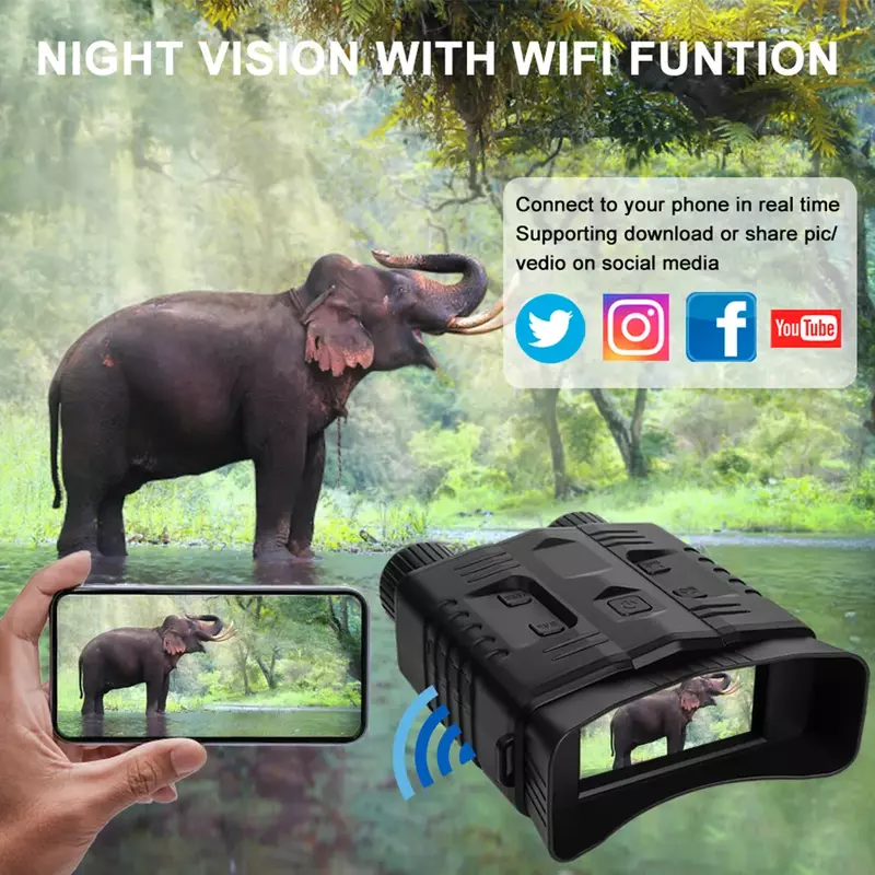 AliExpress Collection Binoculares de visión nocturna 4K, dispositivo Digital 10x, 800m, Full Dark, 8W, infrarrojo, WiFi, gafas telescópicas para caza, Camping, grabación de vídeo