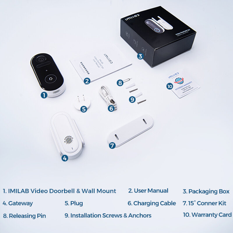 IMILAB-Sonnette vidéo intelligente, 5200mAh, caméra de sécurité, détection humaine précise, stockage local instantané SAC2.5 k
