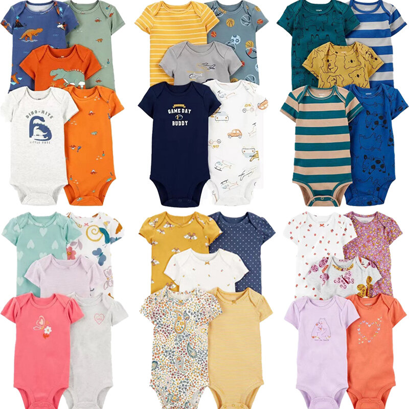 5Pcs Summer Newborn Baby Girls Boys Clothing Toddler Bodysuits Short Sleeve Kids Clothes Cotton Cartoon Ropa Bebe Jumpsuit 6-24M
