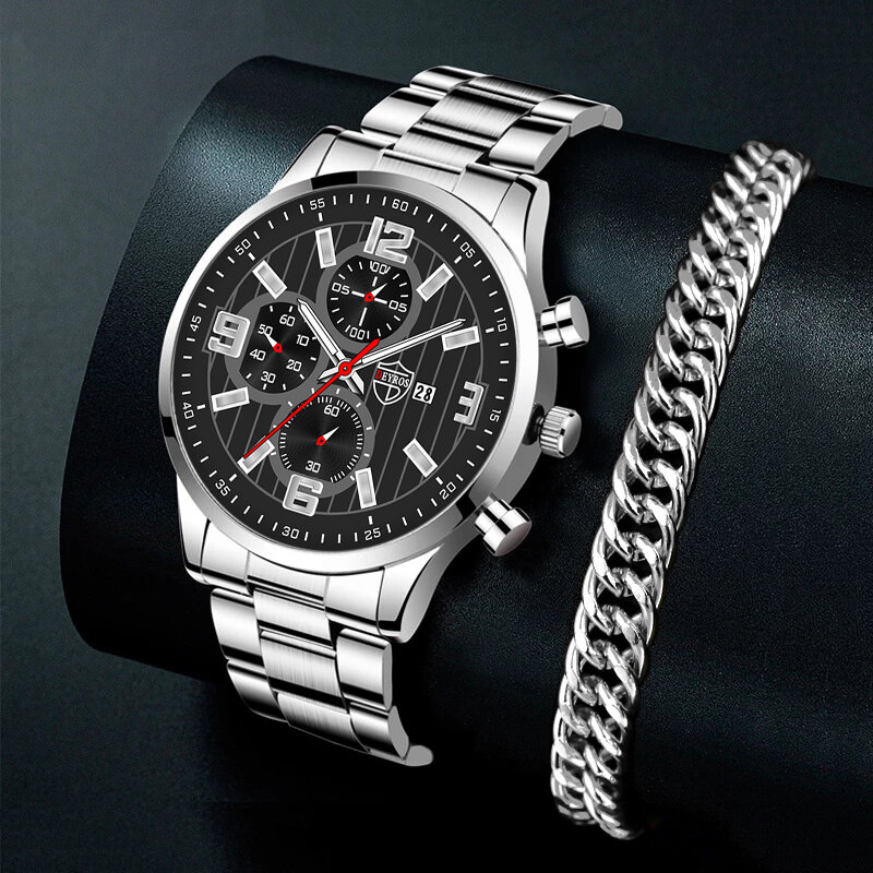 Montre-bracelet à quartz en acier inoxydable pour hommes, montres décontractées pour hommes, affaires de luxe, calendrier masculin, bracelet de sport