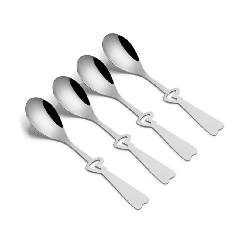 Mirror Polishing Process 12g Heart-shaped Spoon Fork Not Easy Scratch Stainless Steel 410 Cute Stirring Scoop
