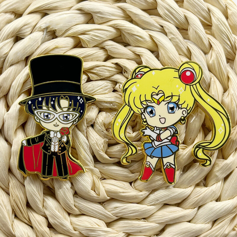 Accesorios de Cosplay de Anime Sailor Moon Tsukino Usagi Chiba Mamoru, insignia de Metal, Pin, broche de aleación