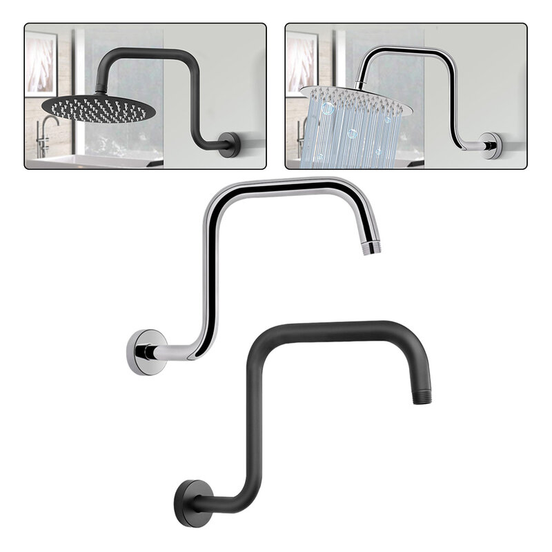 Braços de chuveiro de aço inoxidável de parede, chuveiro cabeça extensão, prata e preto, banheiro hardware, cabeça bar, 13 em