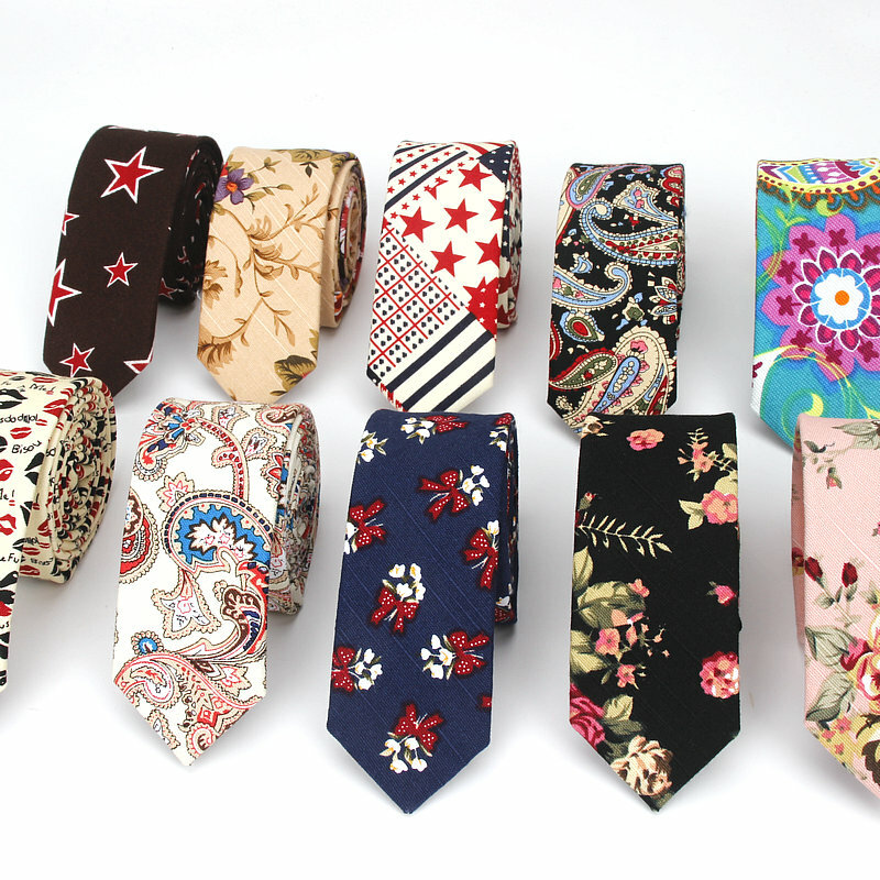 Men Slim Tie Casual Cotton Linen Neck Ties For Man Skinny Designer Flower Animal Narrow Vintage Floral Wedding Necktie Corbatas