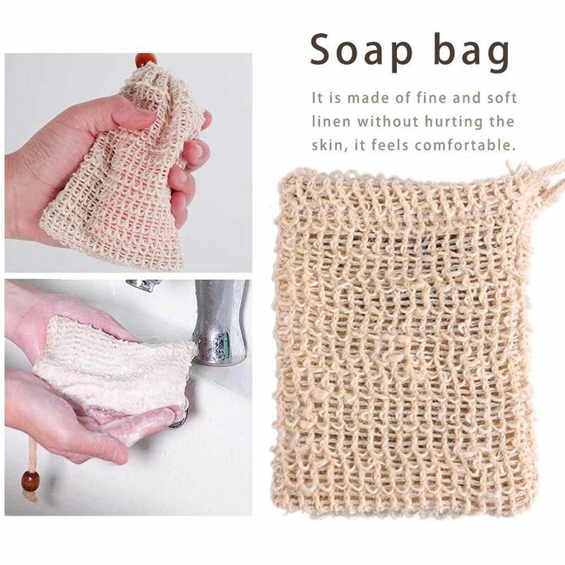 Portable Natural ramie Skin-friendly Fashion Bath Soap Bag Soap Saver Bag Shower Sponge Bag Foam Mesh Bag