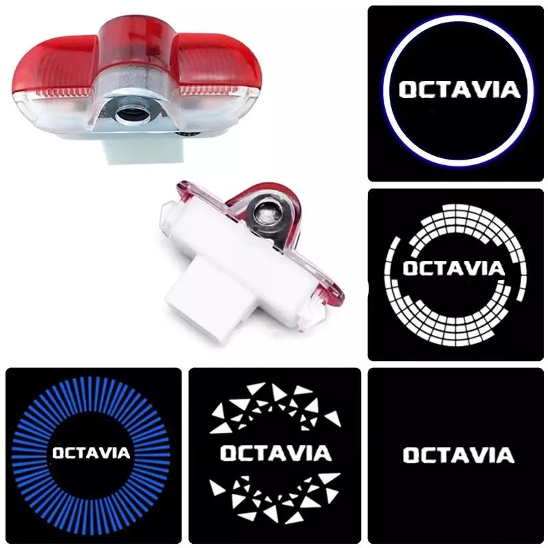 Lampu proyektor sambutan pintu mobil, lampu bayangan hantu LED untuk Skoda Octavia A5 Logo 2007 2008 2009 2010 2011 2012 Aksesori 2 buah