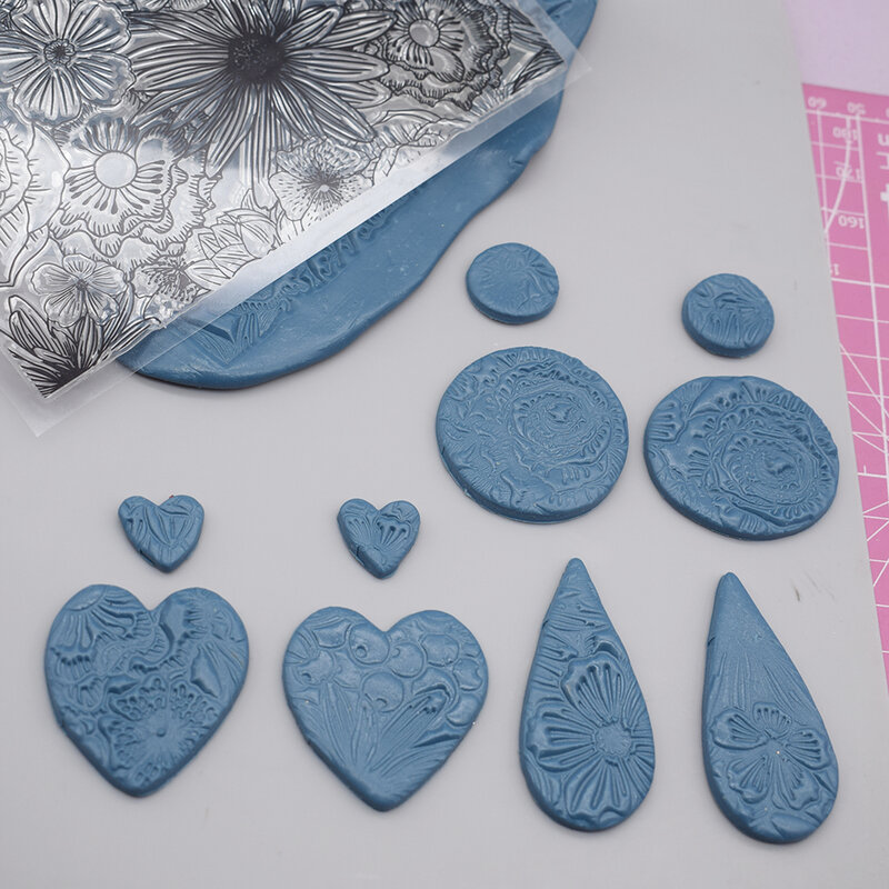 More Full Flower Pattern Clay Stamp Emboss Sheet Clay Jewelry DIY Texture Impression Make Polymer Clay Earring Necklace Pendant