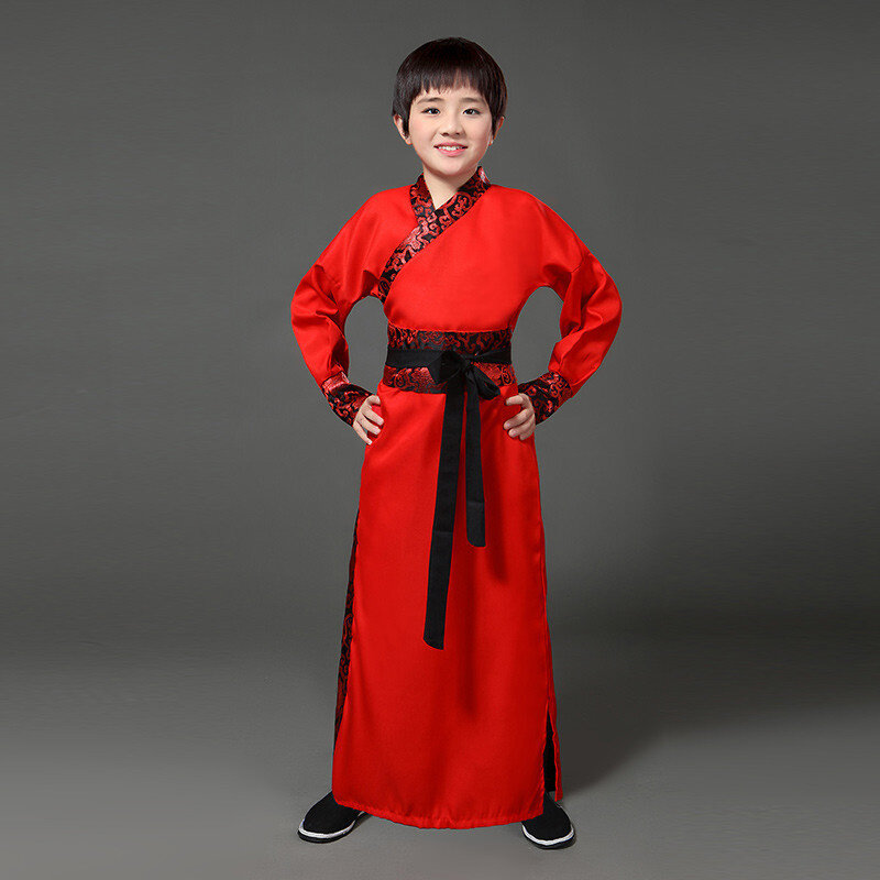 Chinese silk robe Costume Boyls Children Kimono Hanfu China Traditional Vintage Ethnic Students warrior Dance Costume Hanfu set