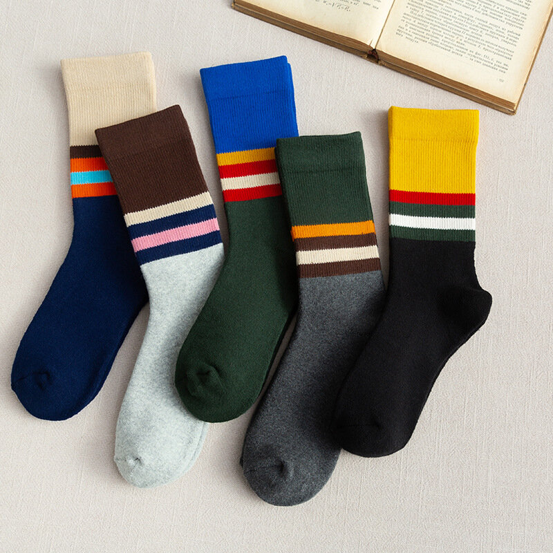 Chaussettes éponge plates pour hommes, couleur unie, tendance, épais, chaud