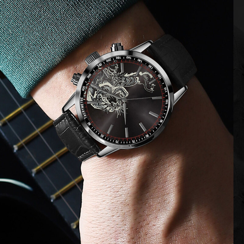 Men's Business Quartz Watch Durable PU Leather Strap High-End Analog Wristwatch n Birthday Gift