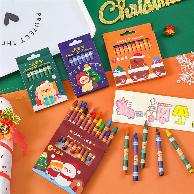 Crayons For Kids 8/12 Colors Christmas Toddler Crayons Non-Toxic Baby Crayons Coloring Art Supplies Students Kids Stationery