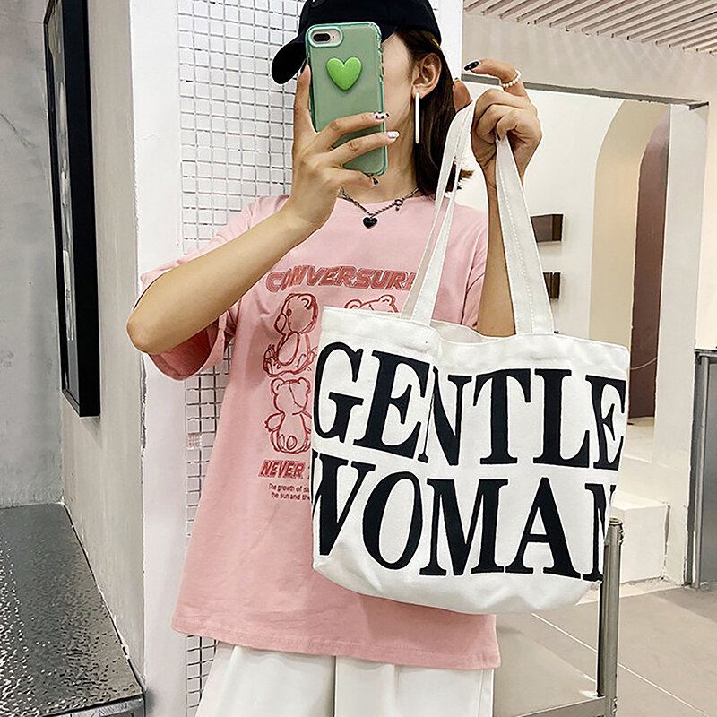 Borsa a tracolla in tela di moda in stile coreano creativo borsa a tracolla Casual Slogan lettera inglese semplice borsa a tracolla di grande capacità