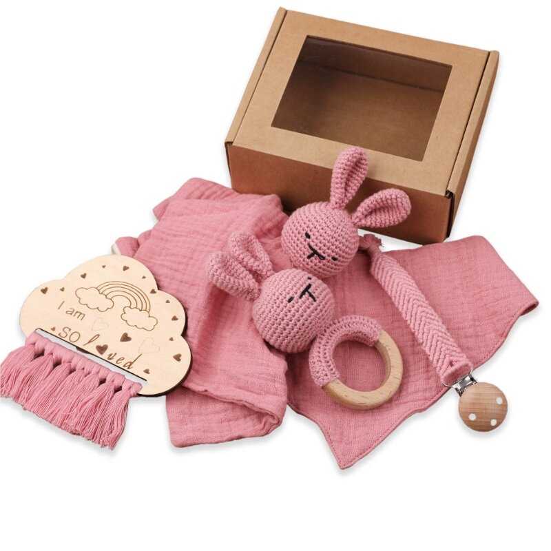 5 stks/pak Baby Troostende Handdoek en Tandjes Aid Set met Spuugdoekje Kwijlen Bib Fopspeenketting voor Stemming Rustgevende
