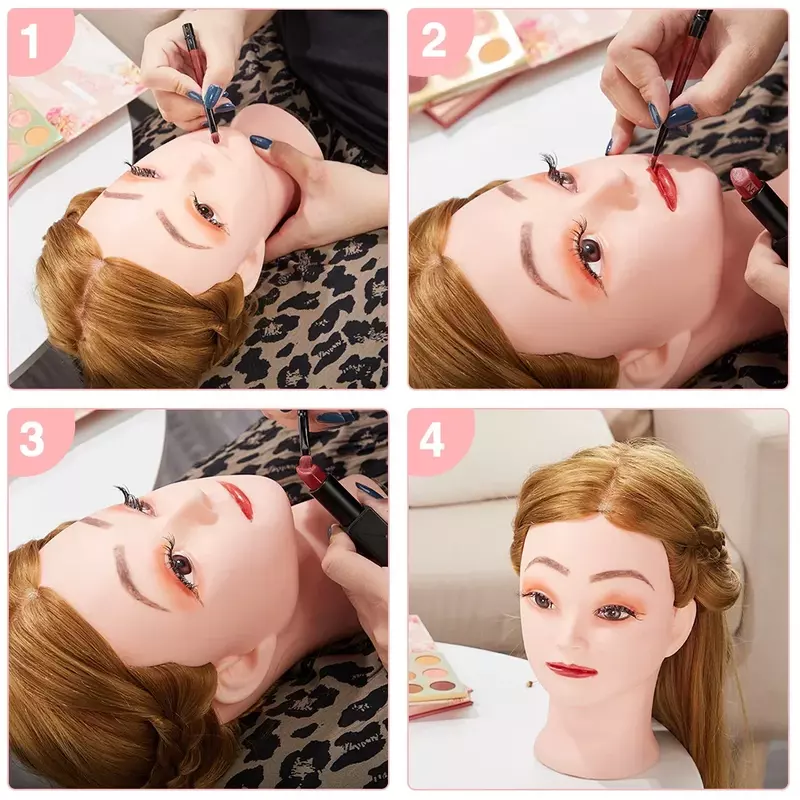 Praktijk Training Hoofd Pop Mannequin Hoofd Met Echt Haar 80% Kappers Hair Styling Vlechten Curling Make-Up Kappers 24"