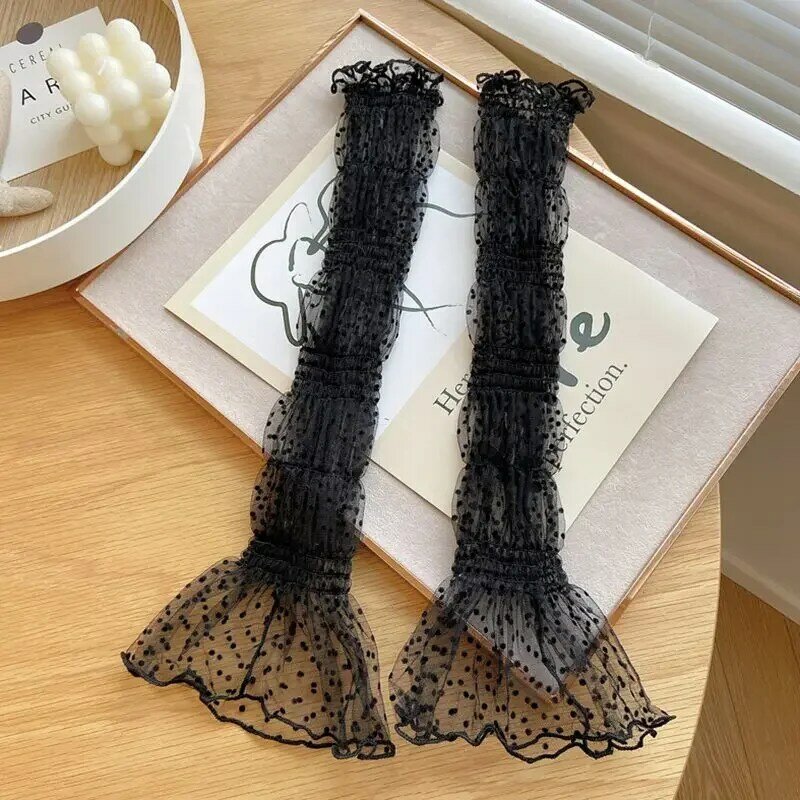 Summer Long Cute Dot Lace Mesh Fingerless Gloves Sun Protection Lace Arm Sleeves Sunscreen Thin Cycling Driving Sexy Accessories