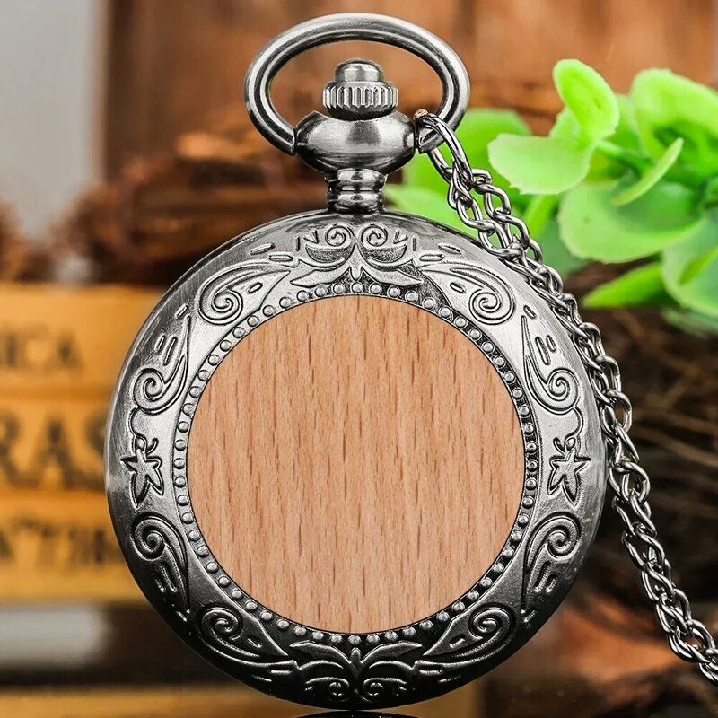 Vintage drewniany zegarek kieszonkowy Retro drewniany kwarcowy małe urocze zegarki kieszonkowe naszyjnik łańcuszek zegar wisiorek antyczny zegarek eleganckie prezenty