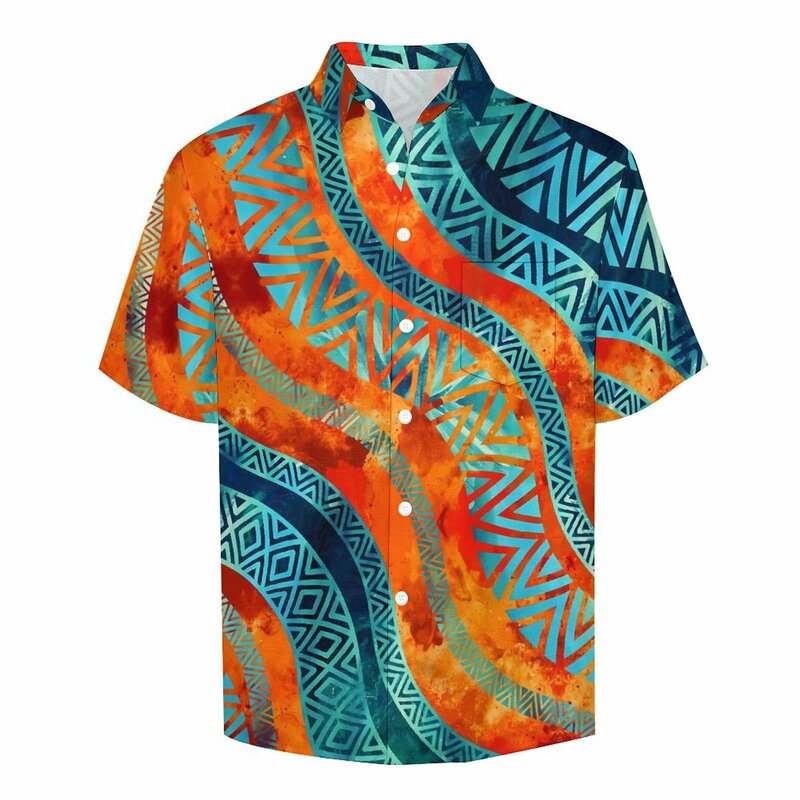 Camisa de playa étnica Tribal ondulada para hombre, camisas casuales bohemias con estampado Vintage, blusas Harajuku de manga corta, Top gráfico de talla grande