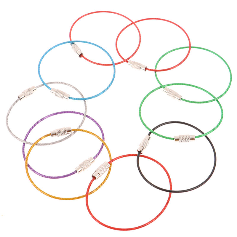 10Pcs150MM warna dilapisi kawat baja tali cincin baja nirkarat kawat kunci kabel cincin sekrup kunci cincin kecil