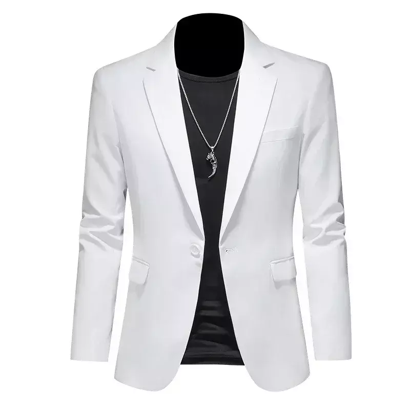 Модный мужской деловой Повседневный Блейзер черный белый красный зеленый однотонный приталенный пиджак для свадьбы