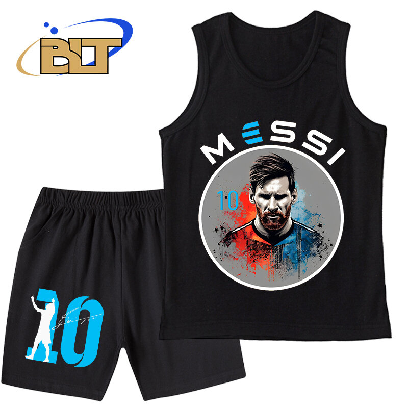 Messi-conjunto de 2 peças para crianças, roupas estampadas, terno esportivo, colete e calças, adequado para meninos