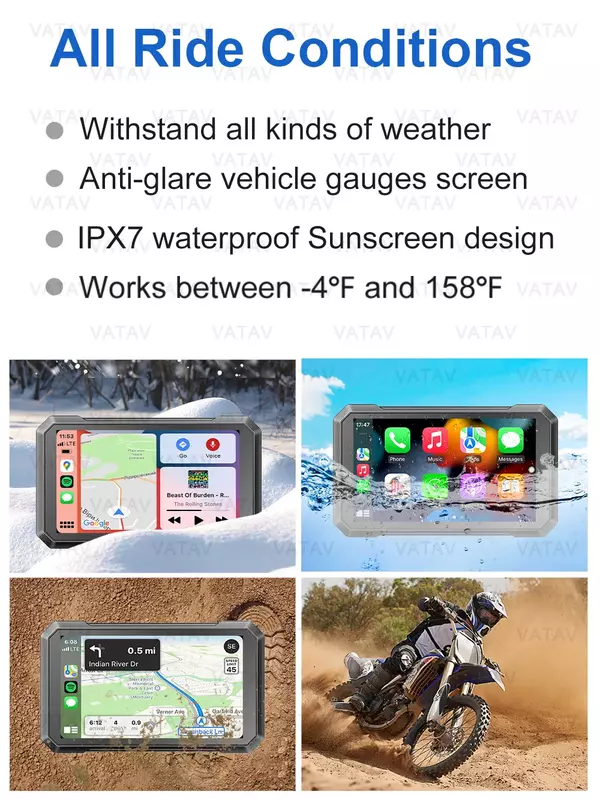 Navegador especial da motocicleta, suporte Carplay, Android, toque automático, IPX7 ao ar livre, impermeável, protetor solar, externo, portátil, 7 ", C7 Pro