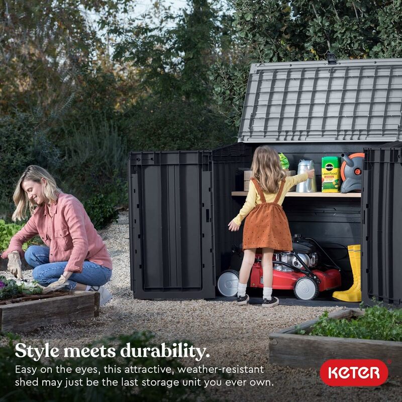 Keter Store-It-Out Prime 4.3 x 3.7 ft. Outdoor Resin Storage Shed with Easy Lift Hinges, Perfect for Yard Tools,