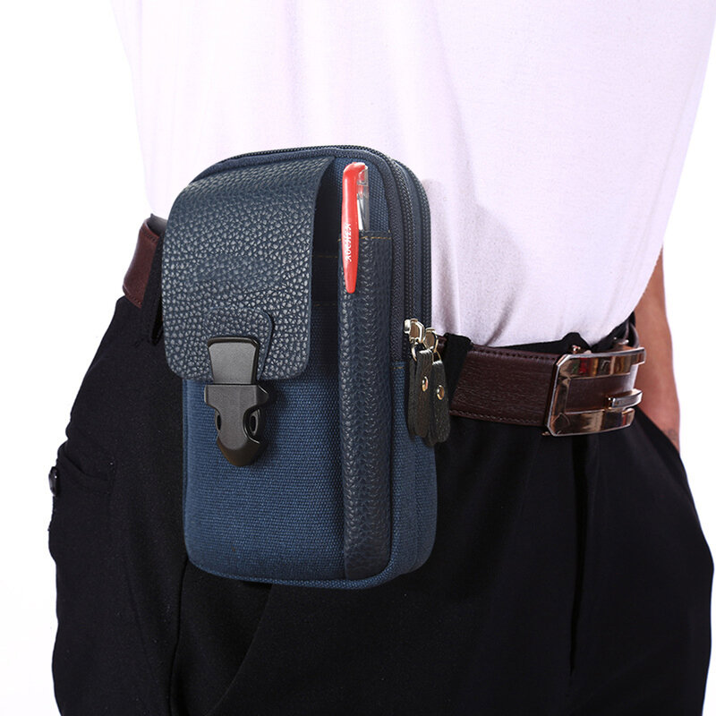 Mens Phone Holster Bag Travel Waist Pouches Men Canvas Small Outdoor Sport Belt Bag Multi-zipper Bum Bag Mini Fanny Purse
