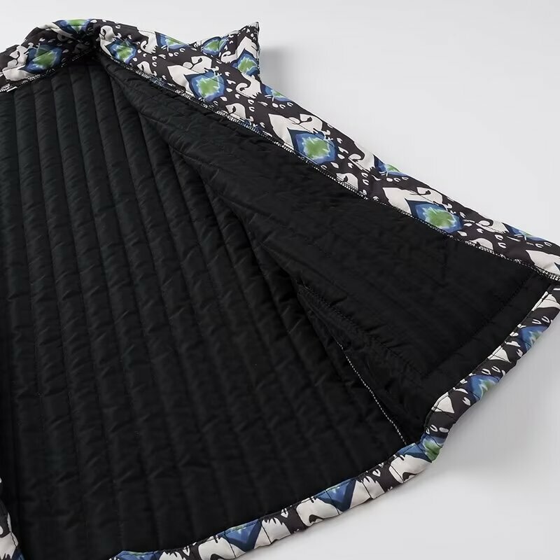 Odzież damska Plus Size jesień i zimowa kamizelka nadruk geometryczny kardigan z bawełnianą kanapką w środkowym bezrękawnik