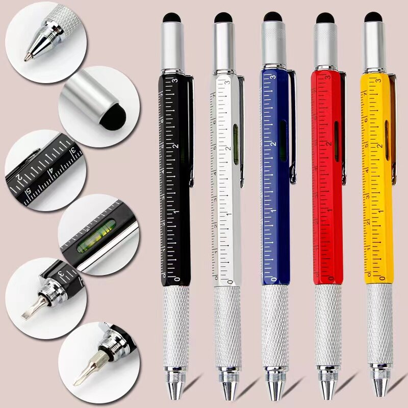 7 in1 Multifunction Ballpoint Pen With Modern Handheld Tool Measure Technical Ruler Screwdriver Touch Screen Stylus Spirit Level