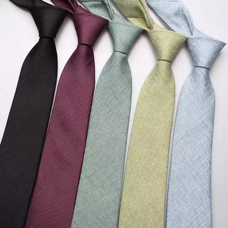 Corbata de algodón y lino de Color sólido para hombre, corbatas ajustadas y estrechas de 6cm de ancho para fiesta, 15 colores, rojo y rosa