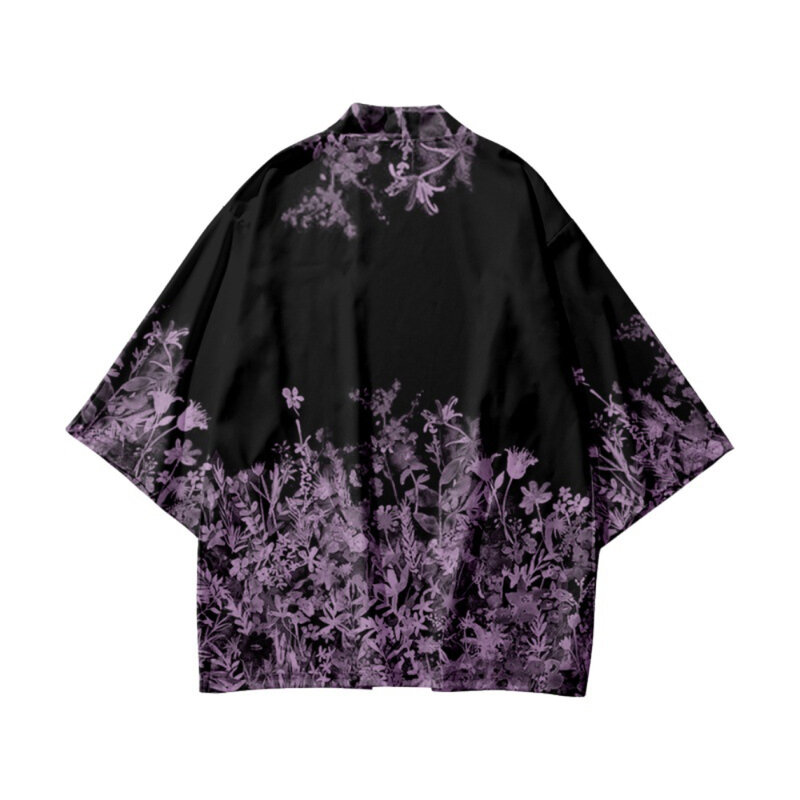 Sablon Bunga Kimono ผู้ชายแฟชั่นผู้หญิง Harajuku ญี่ปุ่น Cardigan แบบดั้งเดิมคอสเพลย์ Yukata Haori เสื้อผ้าชายหาดฤดูร้อน