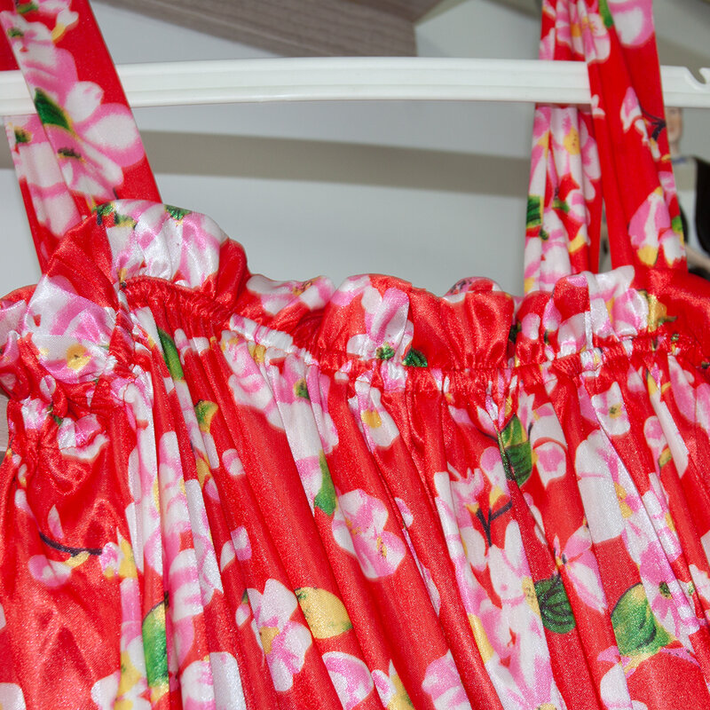 Gaun tanpa lengan Satin motif bunga untuk wanita, gaun Maxi longgar bertali motif bunga ukuran ekstra besar untuk wanita