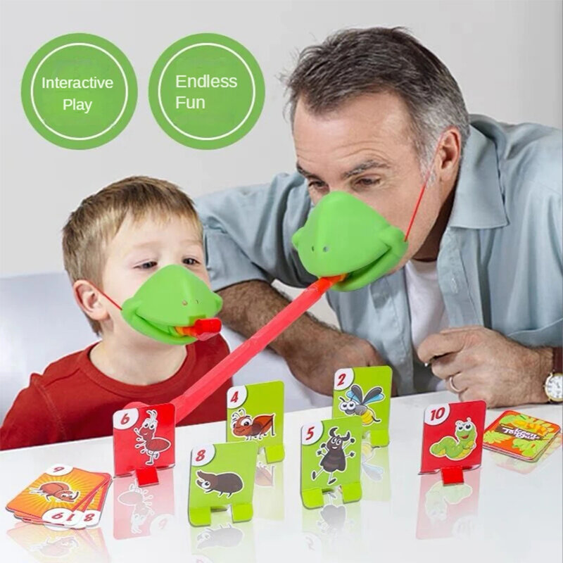 Scherzi pratici maschera di rana giocattolo di carte avy Chameleon lucertola che attacca la lingua rana che soffia Desktop gioco di battaglia genitore-figlio