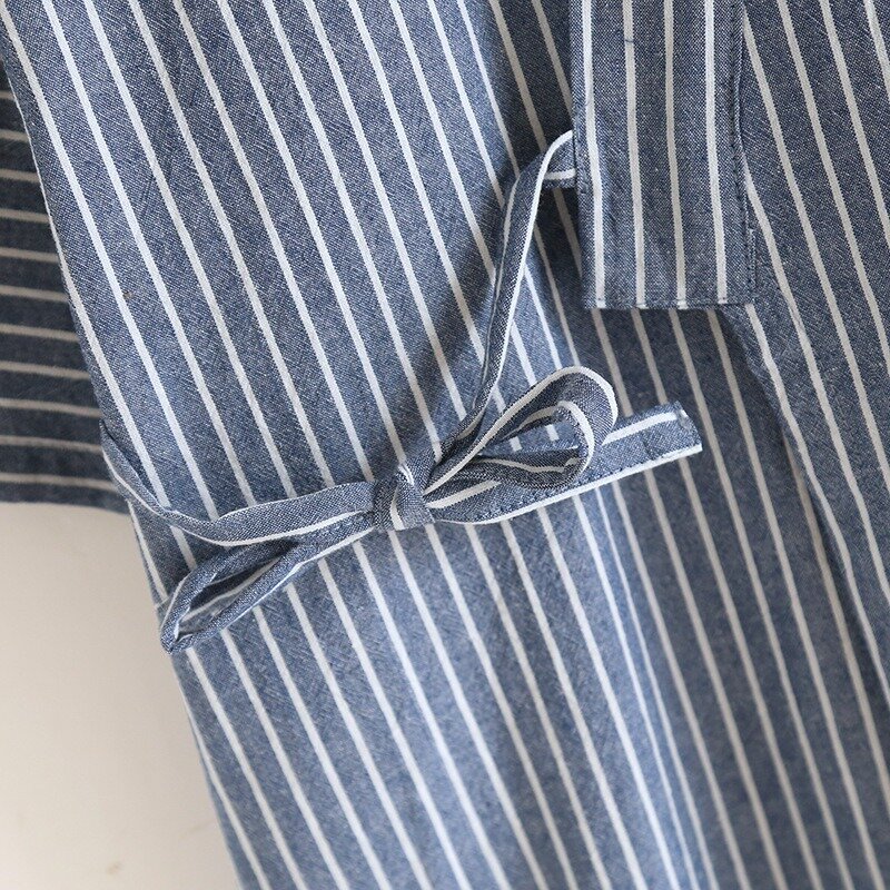 Men's Summer Pajamas Set Causal Striped Home Suit Cotton Short Sleeve Shorts Japanese Style Ladies Homewear Spring Male Pyjamas