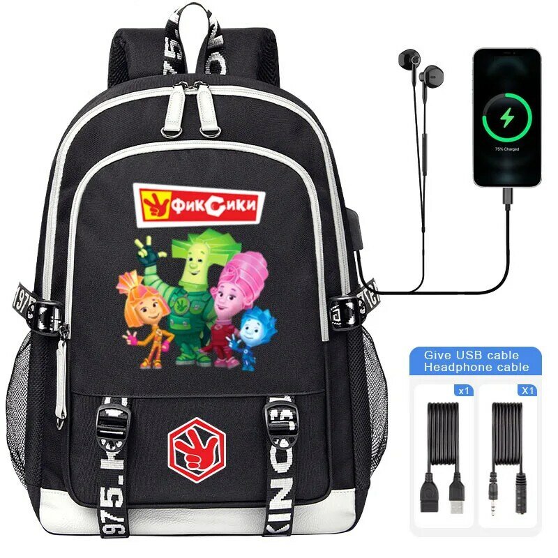 만화 픽시 어린이 배낭 대용량 USB 가방, 십대 학생 책가방, 남자 노트북 숄더백