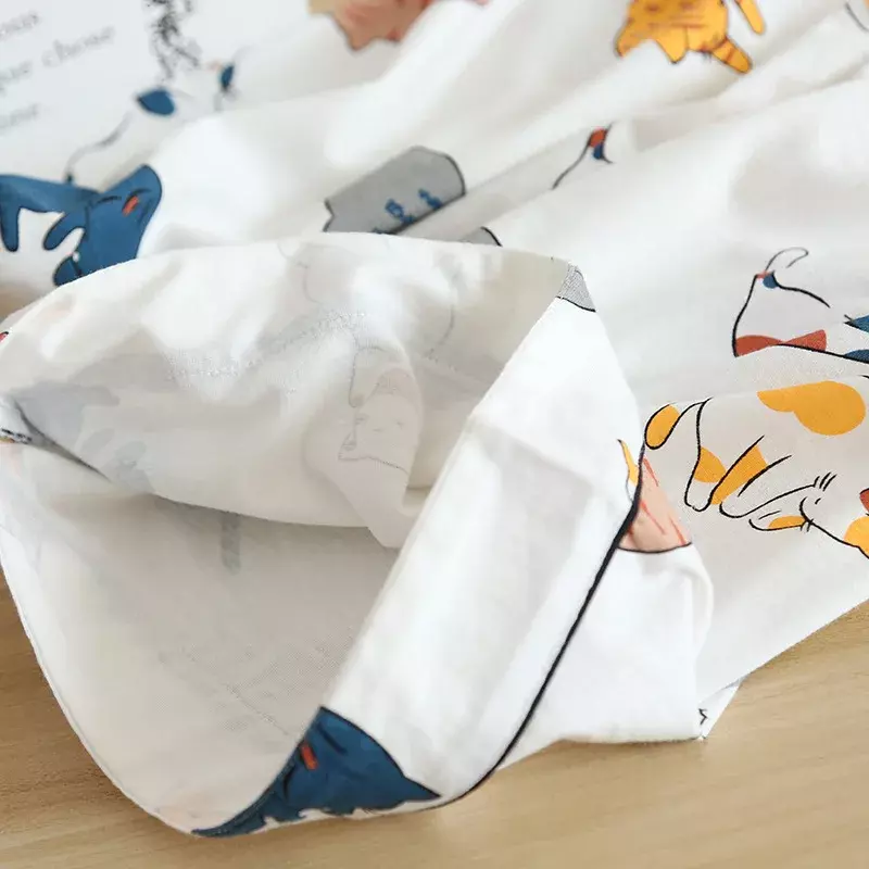 Conjunto de pijama de manga corta para mujer, ropa de dormir con pantalones cortos, 100% algodón, dibujos animados, estilo japonés