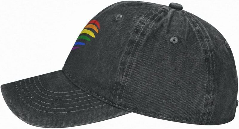 Rainbow Gay Pride Heart Hat for Men Funny Black Denim Cap Women Vintage Adjustable Dad Hat Summer Trucker Hat