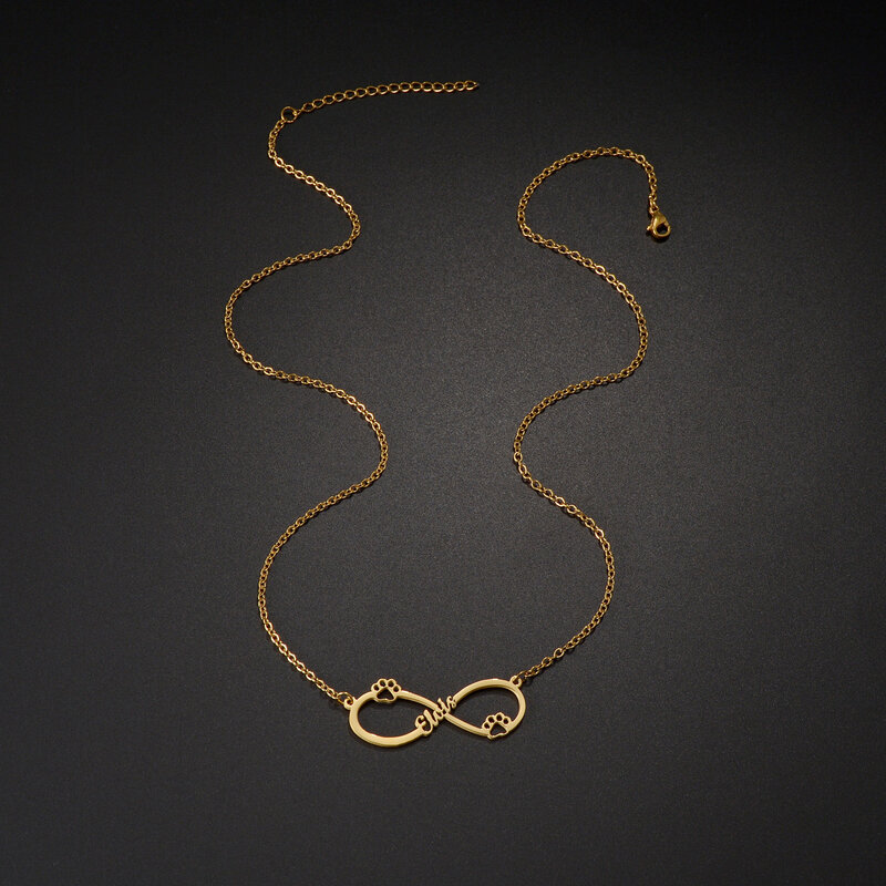 Akizoom-Custom Name Paw Infinity Necklace para Mulheres, Aço Inoxidável, Letter Choker, Pendant Chain, Jewelry, Christmas Gift, Fashion
