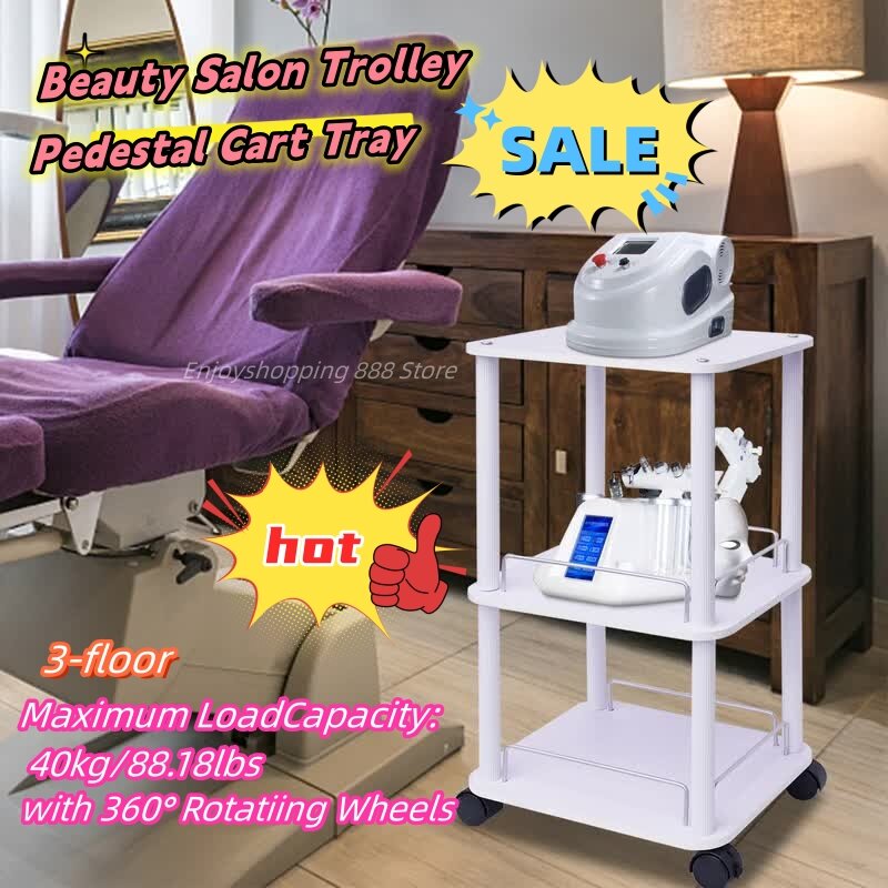 3-floor Beauty Salon Trolley Pedestal Cart Tray Hair Styling Storage Station with 360° Rotatiing Wheels