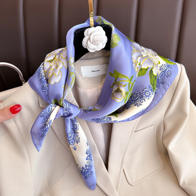 2024 женский шелковый шарф с принтом лошадей, квадратные шарфы для волос, шейный платок, головной платок, шали, шейный платок, Женская бандана
