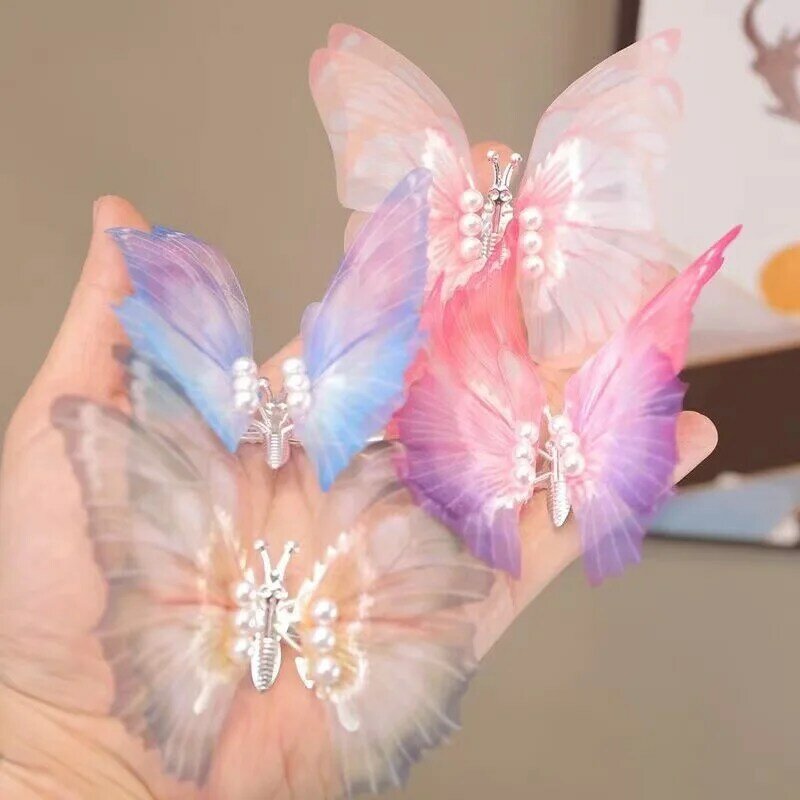 Children's Beautiful Gradient Butterfly Hair Clip and Moving Butterfly Wings Princess Hair Accessories Girl Hair Clip Gift