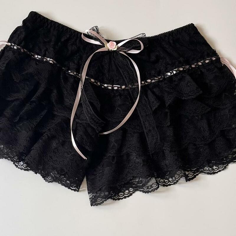 Ruffle Bloomer celana dalam wanita y2k estetika Lolita Kawaii lucu ikatan simpul renda berlapis celana keselamatan Fairycore celana dalam