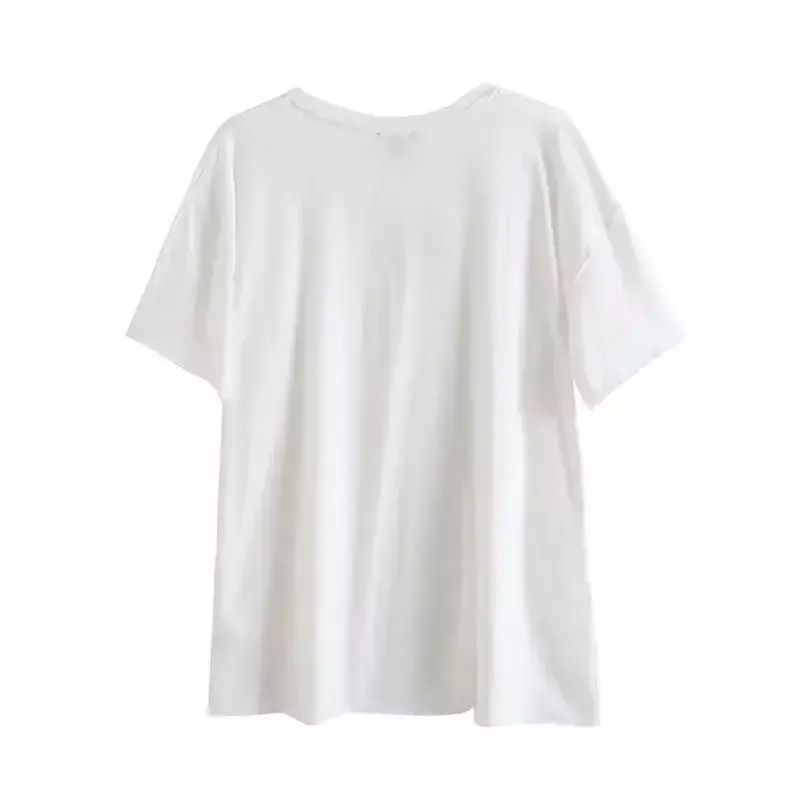T-shirt básica de palhaço casual feminina, 2 cores, gola redonda, manga curta, retrô, solta, monocromática, 2023