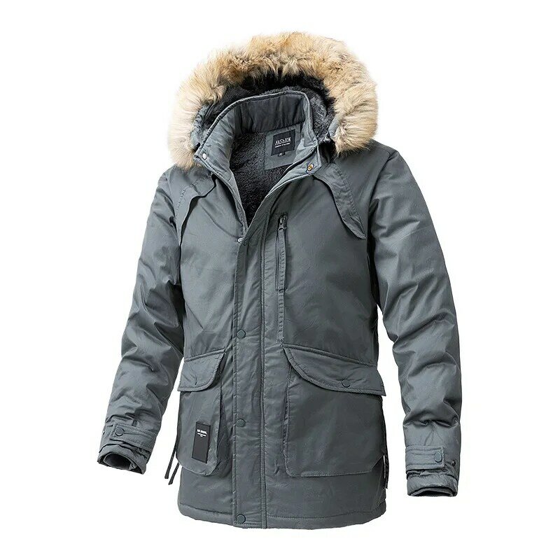 2023 kurtki zimowe dla mężczyzn z polaru gruba ciepła z kapturem parki z futrzanym kołnierzem dorywczo wiatroszczelna odzież wierzchnia bawełniana kurtka jaqueta masculina