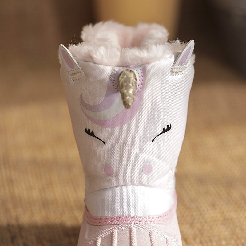 Botas de nieve de unicornio para niñas, zapatos impermeables antideslizantes para clima frío, botas de goma para niños, zapatillas de moda para niños