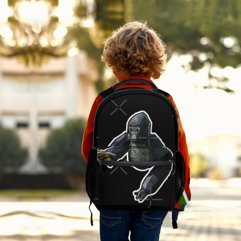 Here gels-Gorilla Tag pour garçons, grande capacité, sac à dos étudiant, sac à dos scolaire de dessin animé