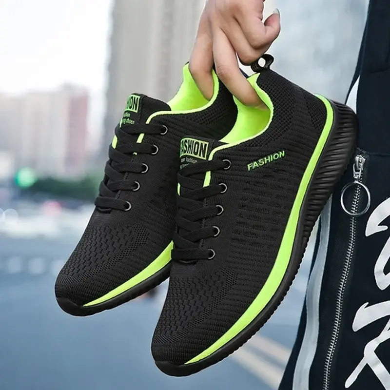Tênis masculinos leves de corrida, sapatos esportivos respiráveis, sapatos casuais de caminhada antiderrapantes, confortáveis, pretos, tamanho grande 35-47