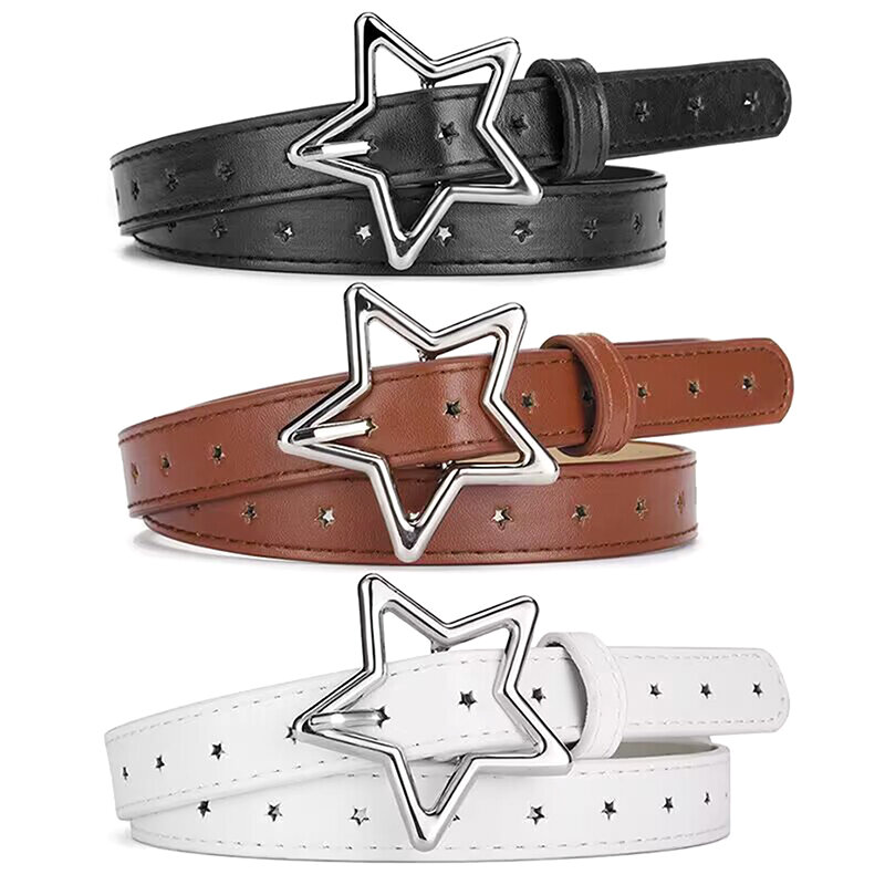 Cintura de fivela pentagrama de couro PU para mulheres, cós elegantes para meninas, vestido doce, decoração de calças