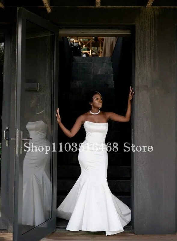 Vestido de novia blanco de seda para mujer, prenda elegante de sirena y suelo, 2024